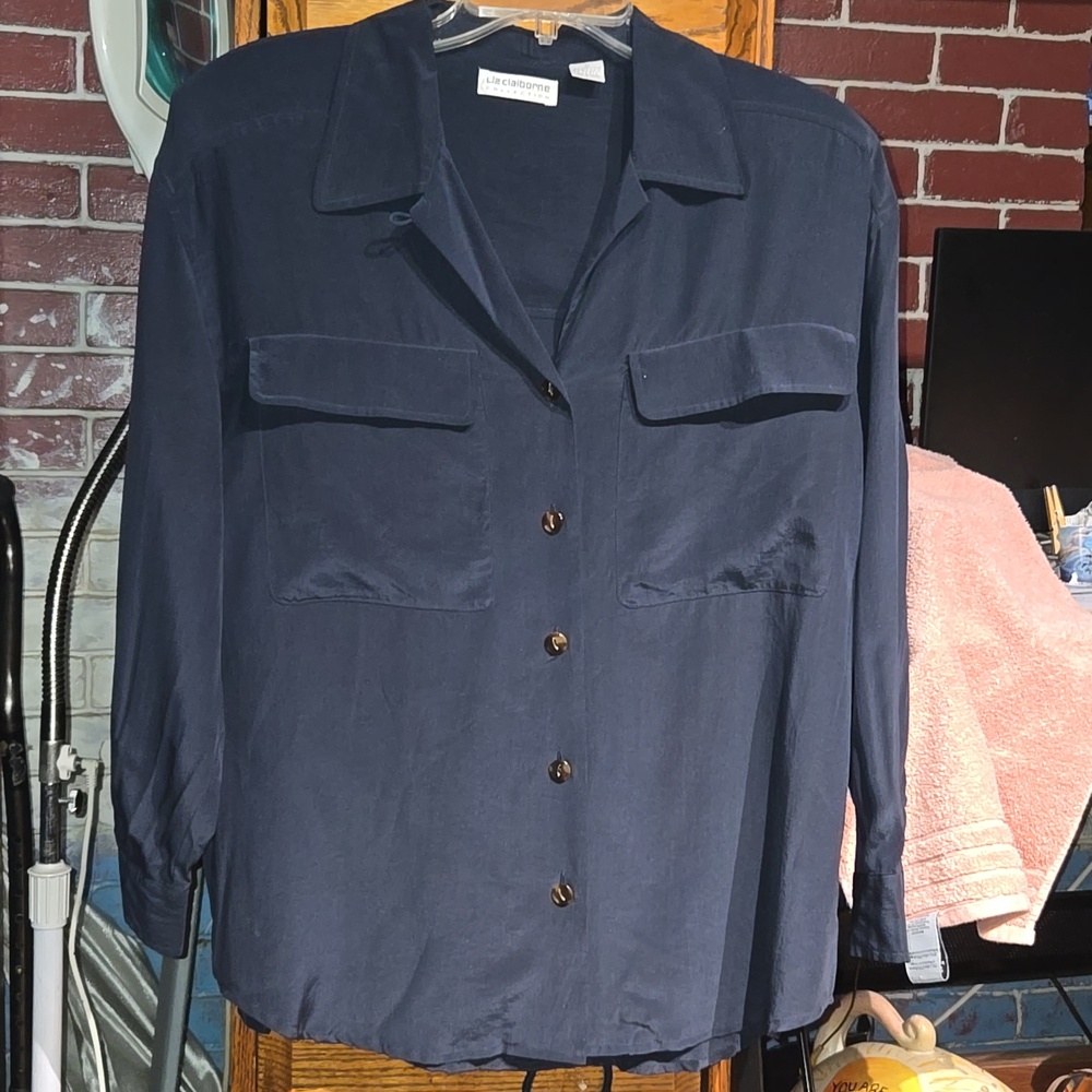 Liz Claiborne Navy Blue Button-Front Blouse